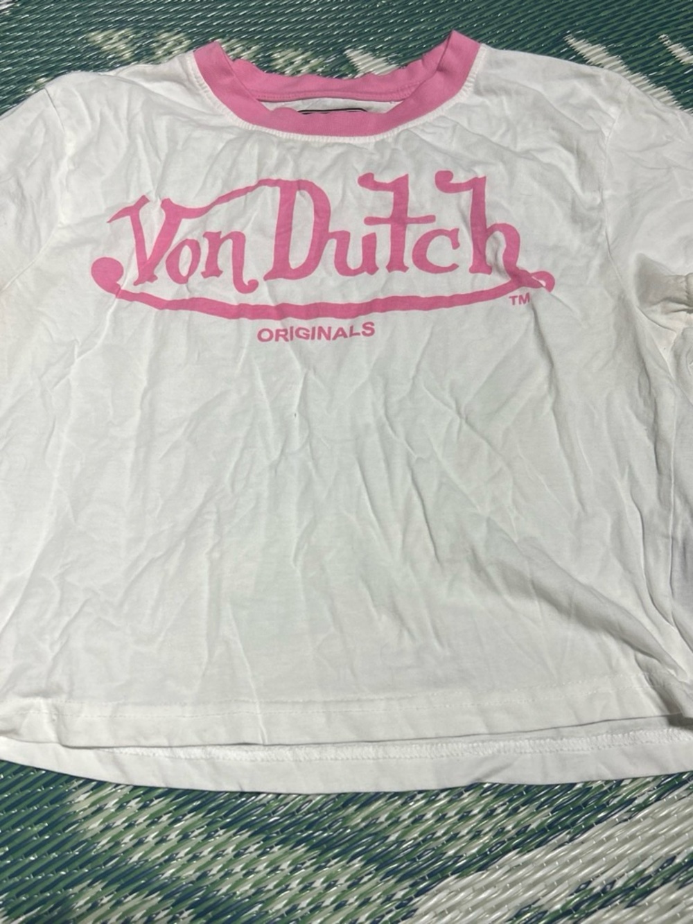 Y2K Von Dutch White Crop Top with Pink Logo